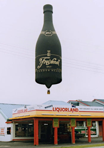 Freixenet bottle hot air balloon over Liquorland